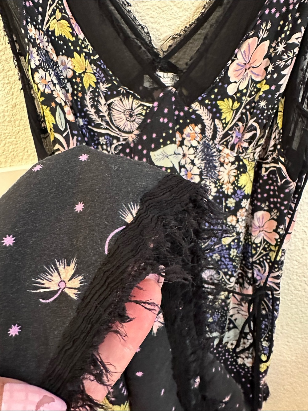 Free People x Intimately Black Floral Slip Dress with Pink Accents - Picture 12 of 16